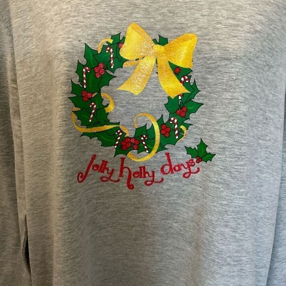 Just My Size Tee Shirt Jolly Holly Days Graphic Wreath Grey Green Red Yellow 1X - Picture 7 of 10